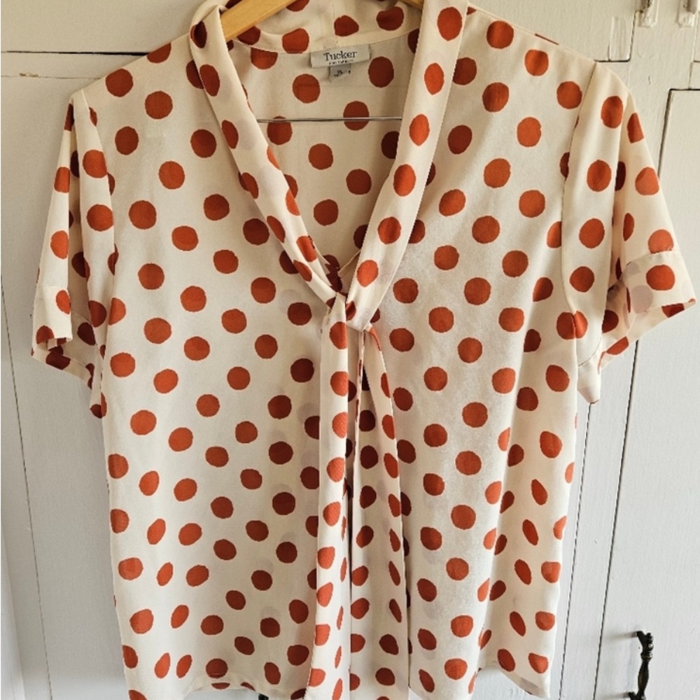 5/$25 Tucker Sheer Polka Dot How Tie Blouse